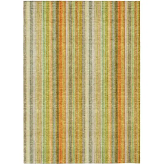 3' X 4' Tan Orange and Green Striped Washable Non Skid Indoor Outdoor Area Rug Photo 2