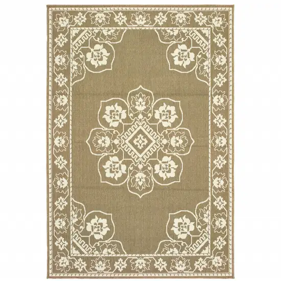 3' X 5' Tan Oriental Stain Resistant Indoor Outdoor Area Rug Photo 1