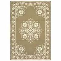 Photo of 3' X 5' Tan Oriental Stain Resistant Indoor Outdoor Area Rug