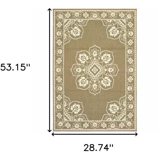 3' X 5' Tan Oriental Stain Resistant Indoor Outdoor Area Rug Photo 5