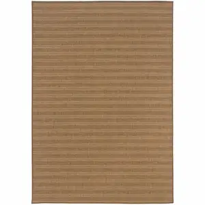 Photo of 3' X 5' Tan Striped Stain Resistant Indoor Outdoor Area Rug