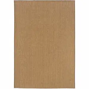 Photo of 9' X 13' Tan Striped Stain Resistant Indoor Outdoor Area Rug