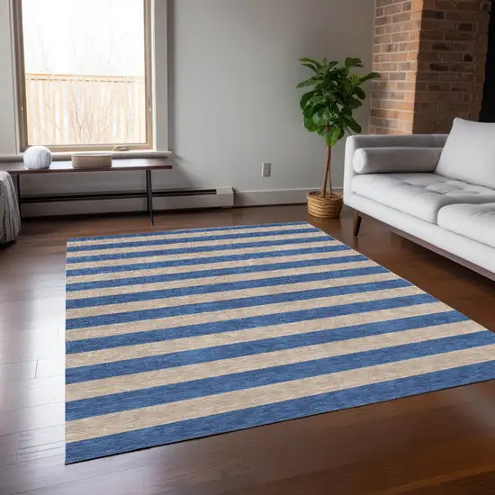 3' X 4' Tan Striped Washable Non Skid Indoor Outdoor Area Rug Photo 9