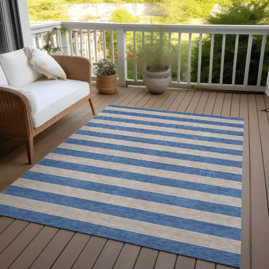 3' X 4' Tan Striped Washable Non Skid Indoor Outdoor Area Rug Photo 8