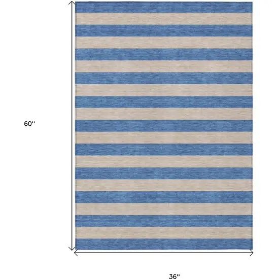 3' X 5' Tan Striped Washable Non Skid Indoor Outdoor Area Rug Photo 3