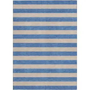 Photo of 3' X 5' Tan Striped Washable Non Skid Indoor Outdoor Area Rug