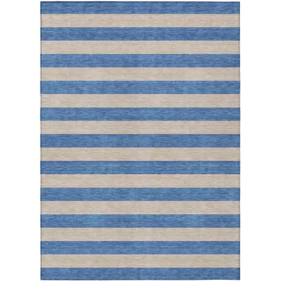 3' X 5' Tan Striped Washable Non Skid Indoor Outdoor Area Rug Photo 2