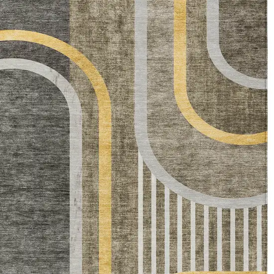 Gray Green and Gold Abstract Washable Non Skid Indoor Outdoor Area Rug Photo 5