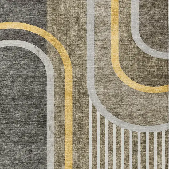 Gray Green and Gold Abstract Washable Non Skid Indoor Outdoor Area Rug Photo 5