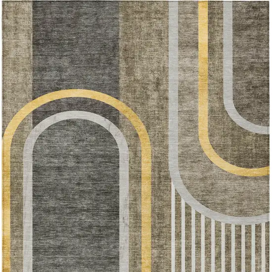 Gray Green and Gold Abstract Washable Non Skid Indoor Outdoor Area Rug Photo 6