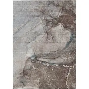 Photo of 3' X 4' Taupe Abstract Washable Non Skid Indoor Outdoor Area Rug