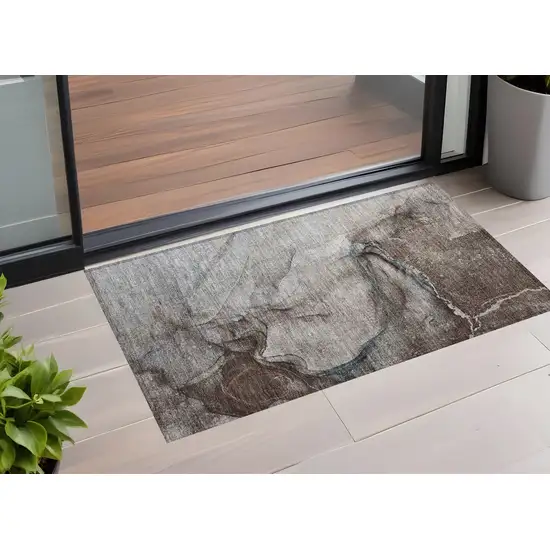 3' X 4' Taupe Abstract Washable Non Skid Indoor Outdoor Area Rug Photo 1