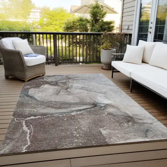 Taupe Abstract Washable Non Skid Indoor Outdoor Area Rug Photo 8