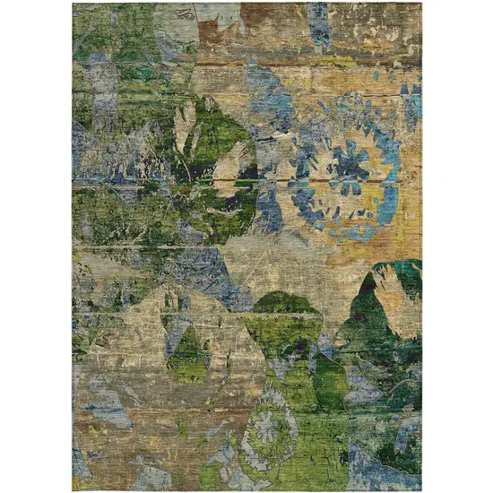 3' X 4' Taupe Blue and Green Floral Washable Non Skid Indoor Outdoor Area Rug Photo 4