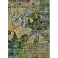 Photo of 3' X 5' Taupe Blue and Green Floral Washable Non Skid Indoor Outdoor Area Rug