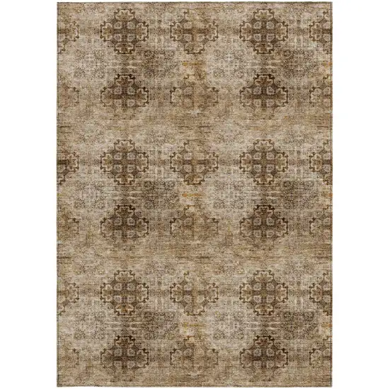 Taupe Floral Medallion Washable Non Skid Indoor Outdoor Area Rug Photo 5