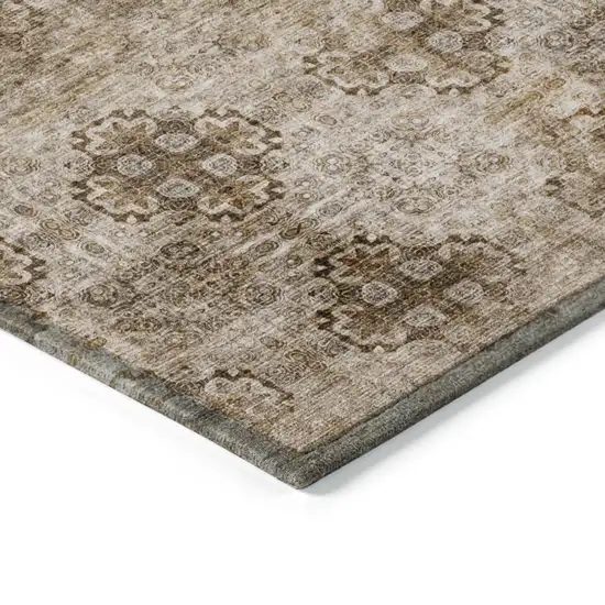 3' X 4' Taupe Floral Medallion Washable Non Skid Indoor Outdoor Area Rug Photo 5