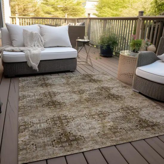 Taupe Floral Medallion Washable Non Skid Indoor Outdoor Area Rug Photo 8