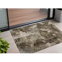 Photo of 3' X 4' Taupe Floral Washable Non Skid Indoor Outdoor Area Rug