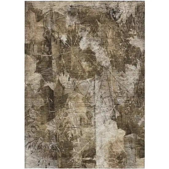 3' X 5' Taupe Floral Washable Non Skid Indoor Outdoor Area Rug Photo 4