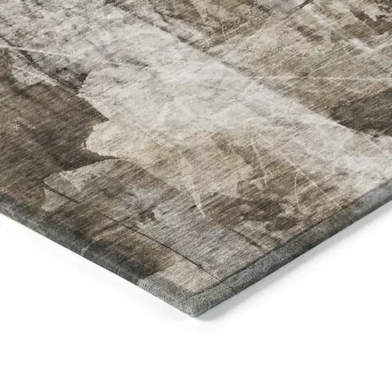 Taupe Floral Washable Non Skid Indoor Outdoor Area Rug Photo 7