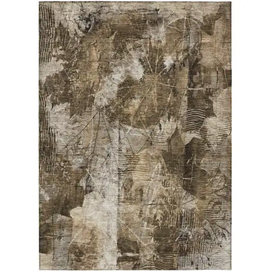 3' X 5' Taupe Floral Washable Non Skid Indoor Outdoor Area Rug Photo 2