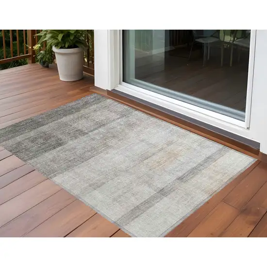 3' X 4' Taupe Ombre Washable Non Skid Indoor Outdoor Area Rug Photo 1