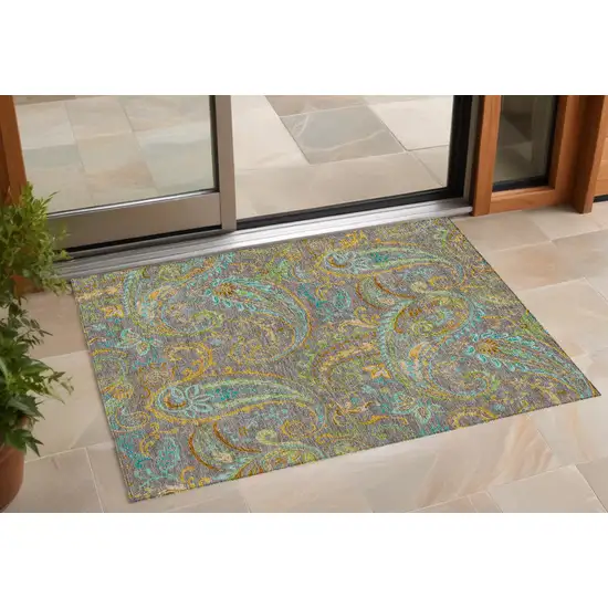 3' X 5' Taupe Paisley Washable Non Skid Indoor Outdoor Area Rug Photo 1