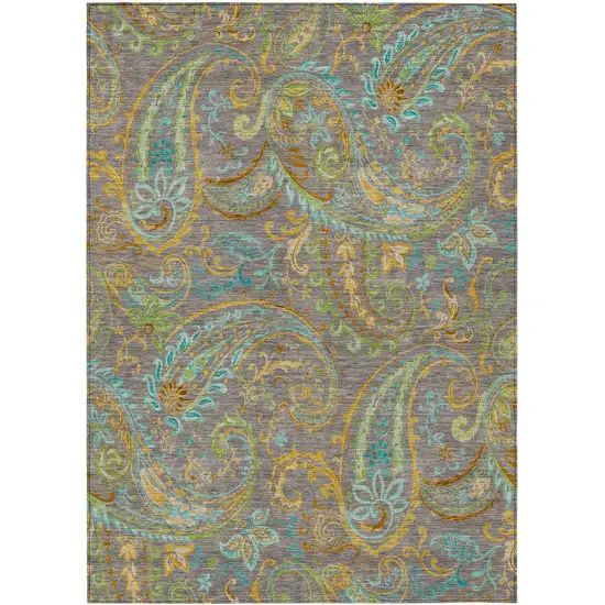 3' X 5' Taupe Paisley Washable Non Skid Indoor Outdoor Area Rug Photo 2