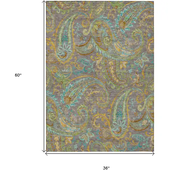 3' X 5' Taupe Paisley Washable Non Skid Indoor Outdoor Area Rug Photo 3