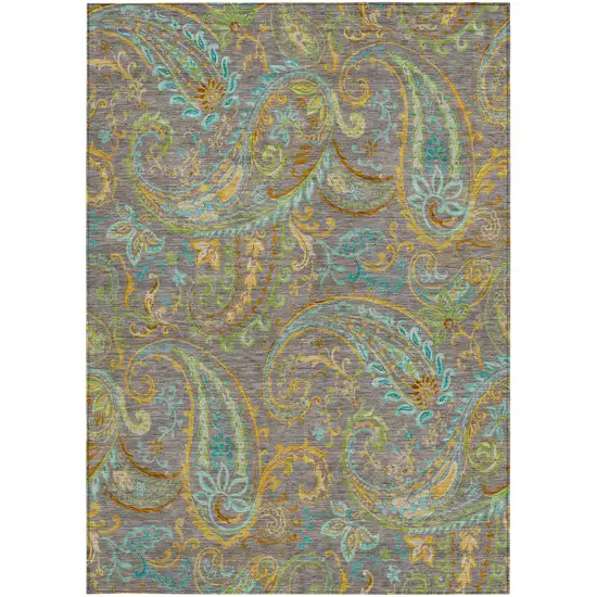 Taupe Paisley Washable Non Skid Indoor Outdoor Area Rug Photo 4