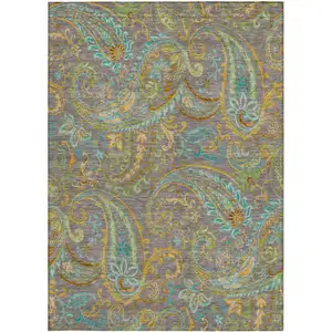 Photo of 3' X 5' Taupe Paisley Washable Non Skid Indoor Outdoor Area Rug