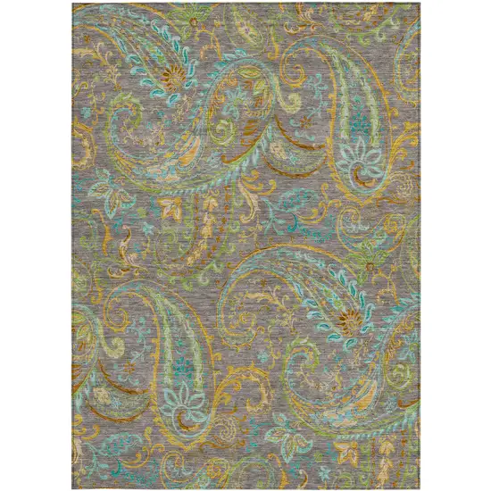 3' X 5' Taupe Paisley Washable Non Skid Indoor Outdoor Area Rug Photo 5