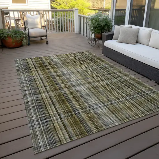 3' X 4' Taupe Plaid Washable Non Skid Indoor Outdoor Area Rug Photo 9