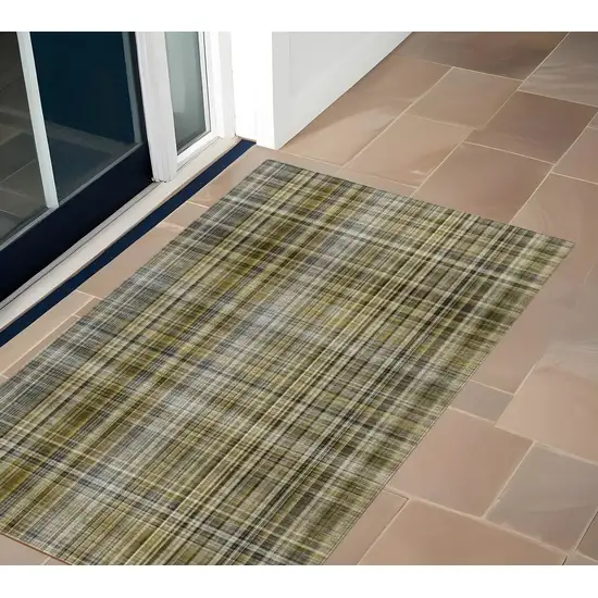 3' X 4' Taupe Plaid Washable Non Skid Indoor Outdoor Area Rug Photo 1