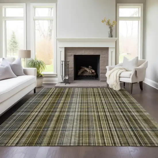 3' X 4' Taupe Plaid Washable Non Skid Indoor Outdoor Area Rug Photo 8