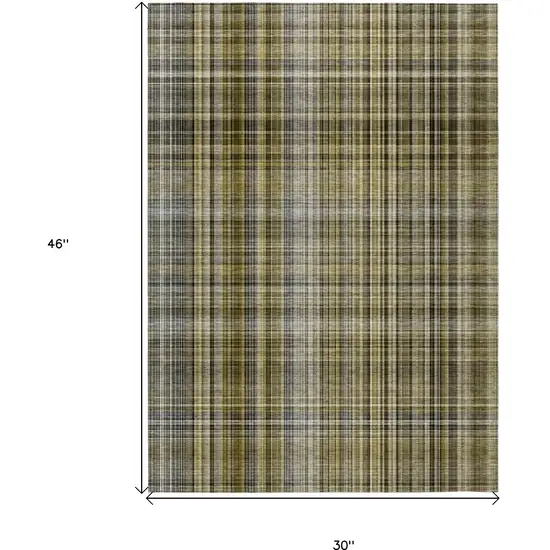 3' X 4' Taupe Plaid Washable Non Skid Indoor Outdoor Area Rug Photo 3