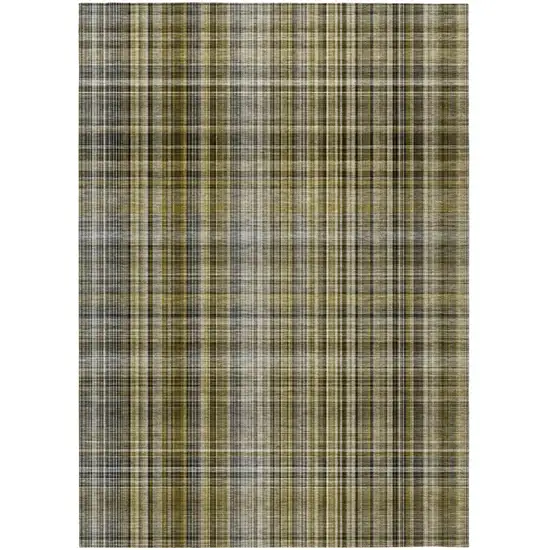 Green Beige and Gray Plaid Washable Non Skid Indoor Outdoor Area Rug Photo 2