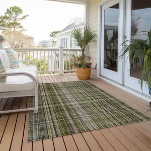 Photo of 3' X 5' Taupe Plaid Washable Non Skid Indoor Outdoor Area Rug