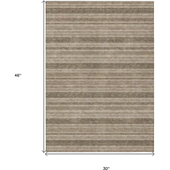 Taupe Striped Washable Indoor Outdoor Area Rug Photo 3