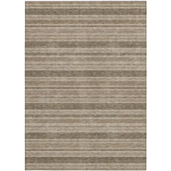 Taupe Striped Washable Indoor Outdoor Area Rug Photo 4