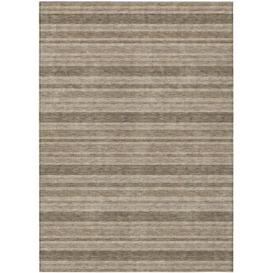 Taupe Striped Washable Indoor Outdoor Area Rug Photo 2