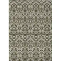 Photo of 3' X 4' Taupe and Beige Damask Washable Non Skid Indoor Outdoor Area Rug