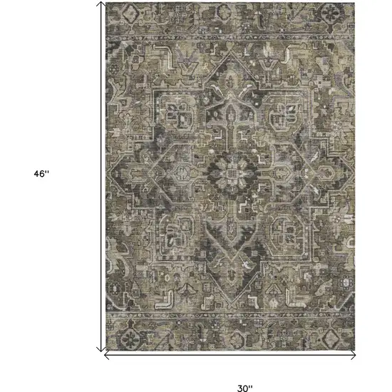 3' X 4' Taupe and Dark Taupe Oriental Washable Non Skid Indoor Outdoor Area Rug Photo 3