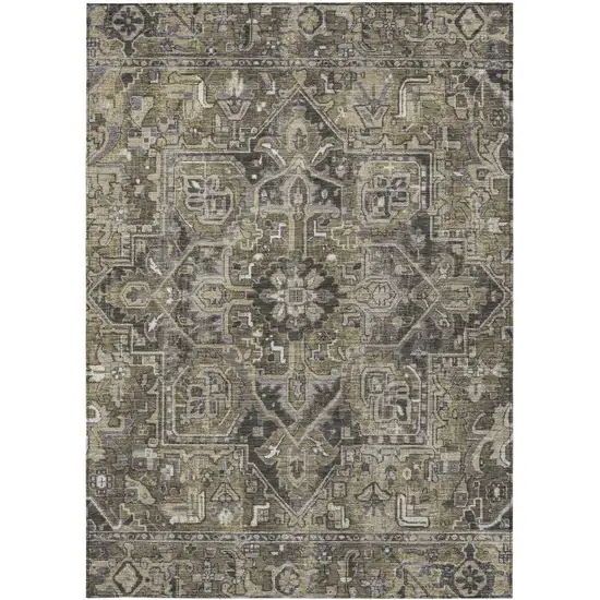 3' X 5' Taupe and Dark Taupe Oriental Washable Non Skid Indoor Outdoor Area Rug Photo 5