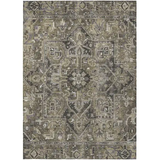 3' X 5' Taupe and Dark Taupe Oriental Washable Non Skid Indoor Outdoor Area Rug Photo 4