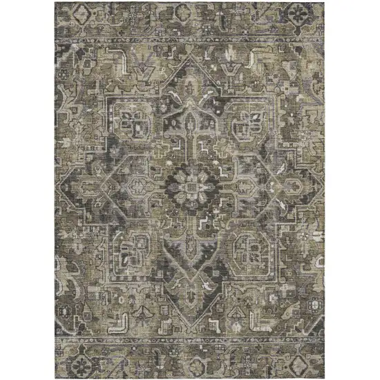 3' X 5' Taupe and Dark Taupe Oriental Washable Non Skid Indoor Outdoor Area Rug Photo 2