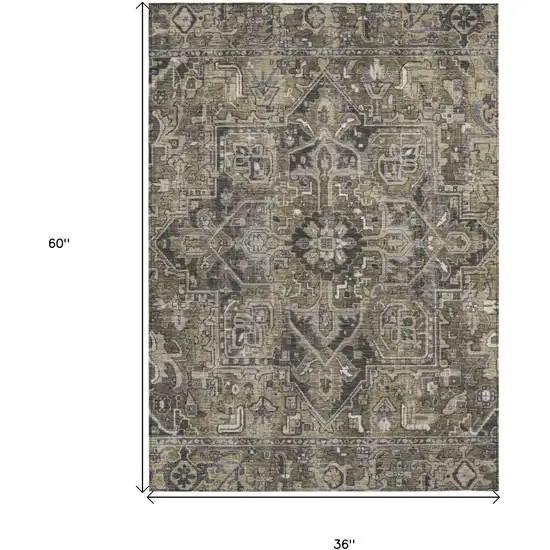 3' X 5' Taupe and Dark Taupe Oriental Washable Non Skid Indoor Outdoor Area Rug Photo 3