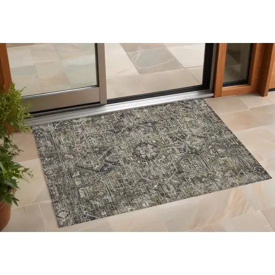 Taupe and Dark Taupe Oriental Washable Non Skid Indoor Outdoor Area Rug Photo 1