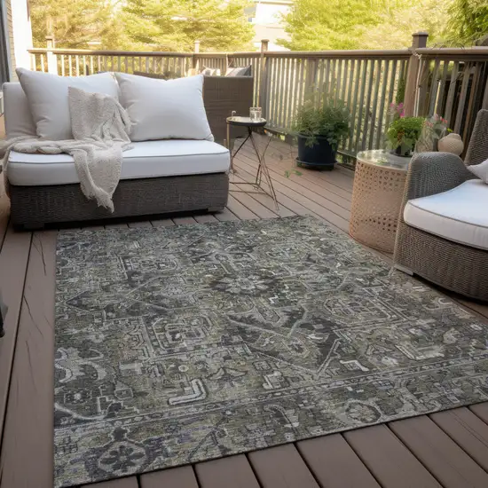 3' X 5' Taupe and Dark Taupe Oriental Washable Non Skid Indoor Outdoor Area Rug Photo 8